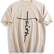 God's Brush Animated Printing Vintage Washed T-Shirt in Beige