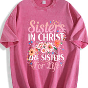 Sisters in Christ Are Sisters for Life Vintage Washed T-Shirt in Red