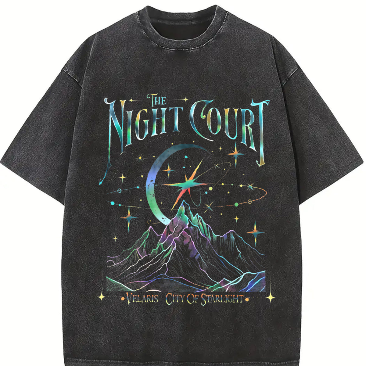 The Night Court Velaris City of Starlight vintage washed oversized T-shirt in Black