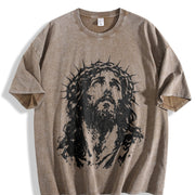 Crown of Thorns Jesus Bold Christian Faith Easter Vintage Washed T-Shirt in Brown