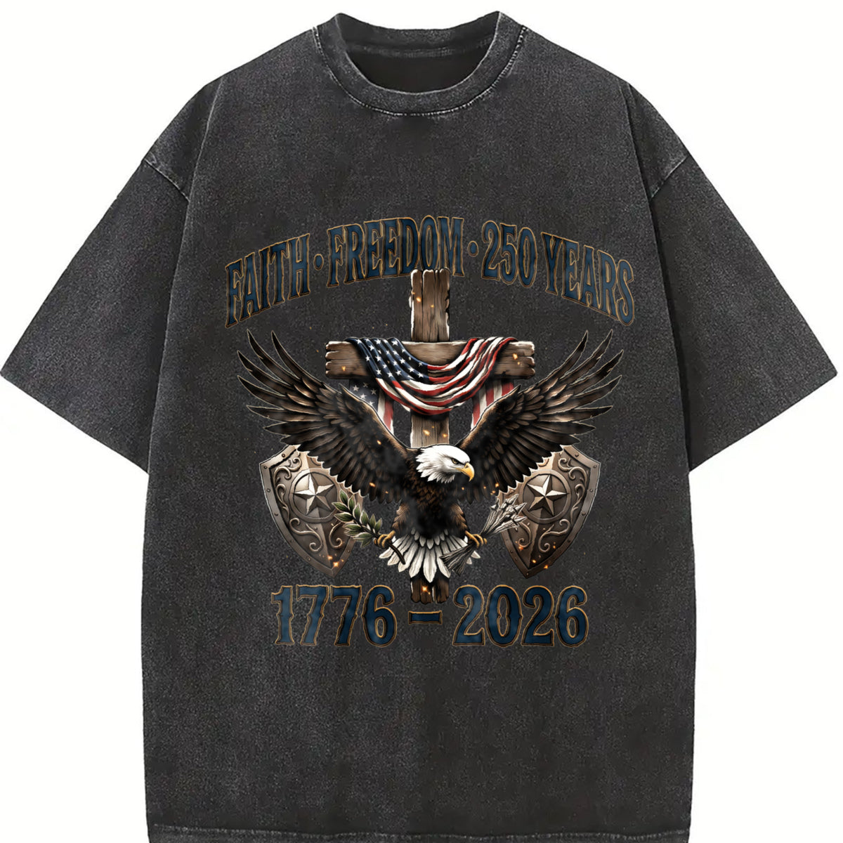 Faith Freedom 250 Years 1776-2026 Vintage Washed T-Shirt in Black