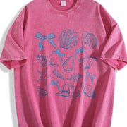 Seashell Coquette Beach Vintage Washed T-Shirt in Red