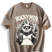 Retro Rocky Mountains National Park Bear Beer Vintage Washed T-Shirt in Brown