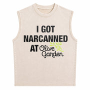 I Got Narcanned at Olive Garden Vintage Washed Tank Top in Beige