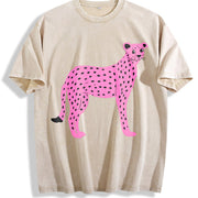 Pink Cheetah Pink Spotted Leopard Vintage Washed T-Shirt in Beige