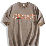 Cute Western Wind Highland Cow Farm Vintage Washed T-Shirt in Brown
