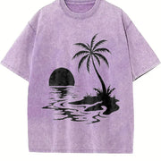 Tropical Palm Sunset Vintage Washed T-Shirt in Purple