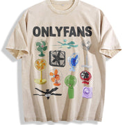 Onlyfans Cursed Ironic Twitter Meme Vintage Washed T-Shirt in Beige