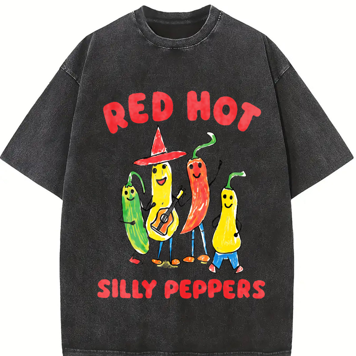 Red Hot Silly Peppers Vintage Washed T-Shirt in Black