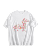 Floral Dachshund Wiener Dog Cotton T-Shirt in White