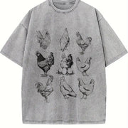 Chickens 1990s Cute Chickens Retro Vintage Washed T-Shirt in Gray