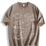 Fish Tattoo Retro Fisher Vintage Washed T-Shirt in Brown