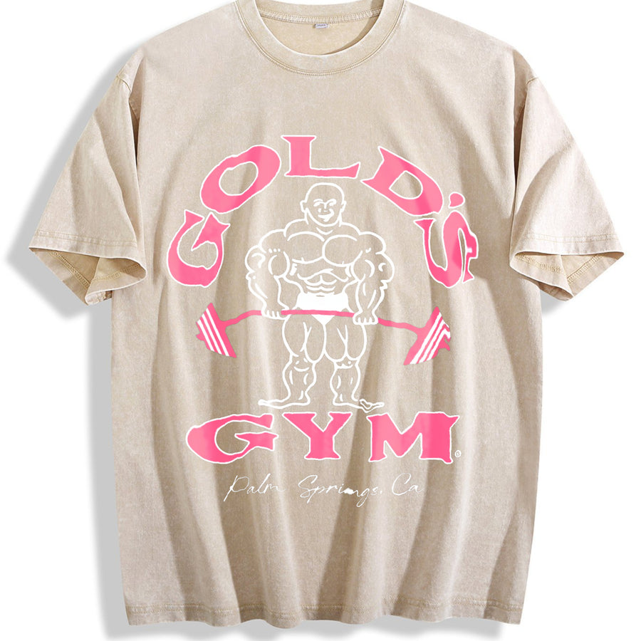 GOLD‘S GYM vintage washed oversized T-shirt in Beige
