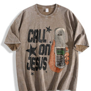 Faith Inspired with Call on Jesus Soft for Daily Wear and vintage washed oversized T-shirt in Brown