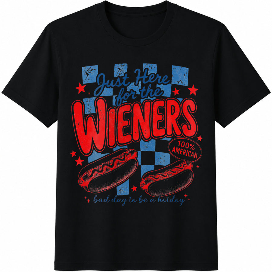 Just Here for the Wieners Cotton T-Shirt in Black