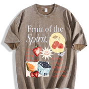 Fruit of the Holy Spirit Christian Faith Religious Vintage Washed T-Shirt in Brown