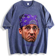 Prison Mike Michael Scott Portrait Custom The Office vintage washed oversized T-shirt in Blue