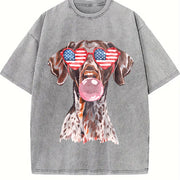 Patriotic Pointer 4th of July Vintage Washed T-Shirt in Gray