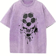 Soccer Skull Vintage Washed T-Shirt in Purple