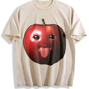 Meme Apple Stylish Apple Vintage Washed T-Shirt in Beige