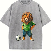 Lion Soccer Player Vintage Washed T-Shirt in Gray