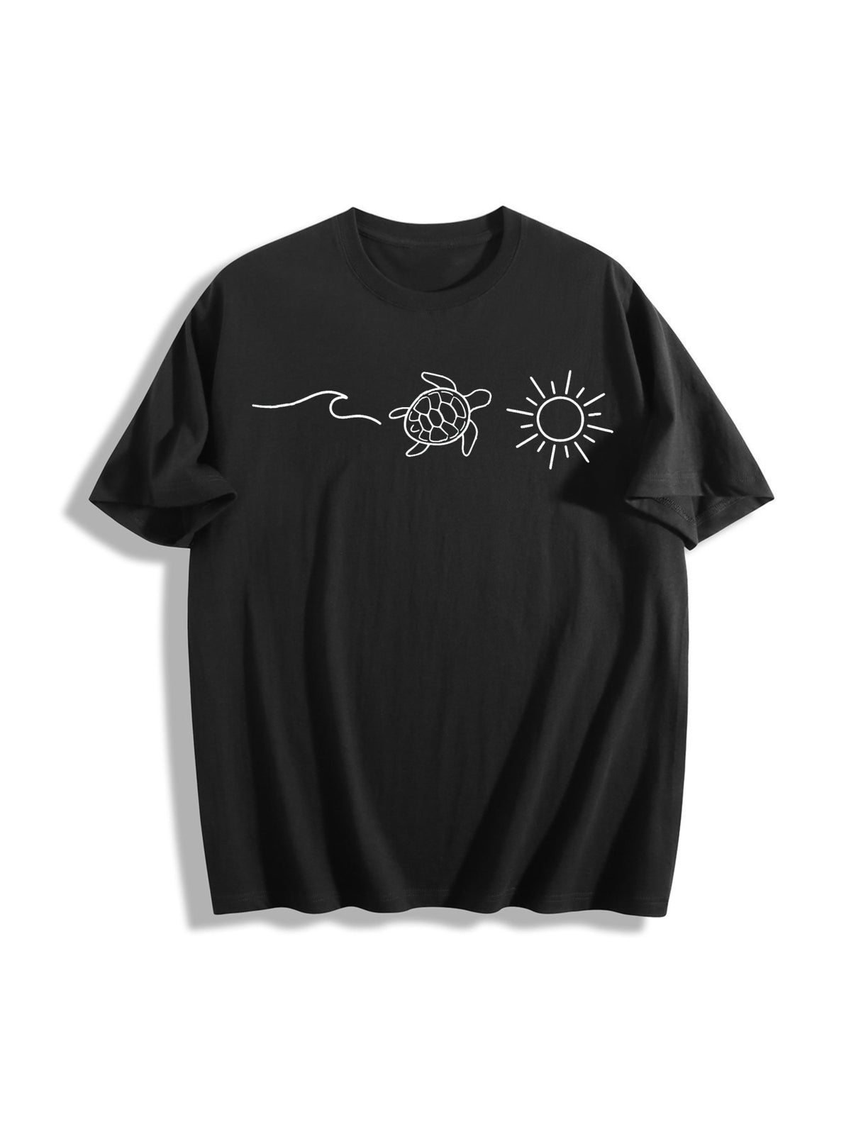 Ocean Turtle Sun Beach Cotton T-Shirt in Black