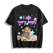 Eepy Cat Meme Cotton T-Shirt in Black