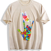 Autism Hand and Butterfly Vintage Washed T-Shirt in Beige
