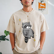 Space Raccoon Vintage Washed T-Shirt in Beige