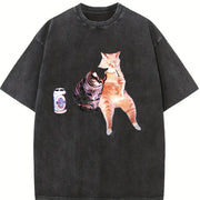 100 Pure with Retro Street Vintage Washed T-Shirt in Black