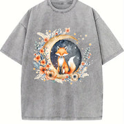 Bohemian Short-sleeve Vintage Washed T-Shirt in Gray
