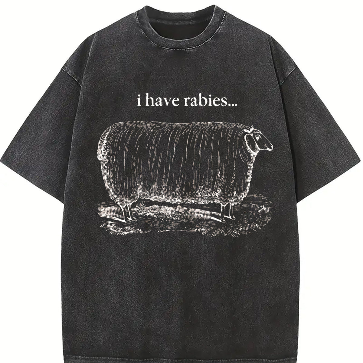 I Have Rabies 90s Retro ® Y2k Sheep Vintage Washed T-Shirt in Black