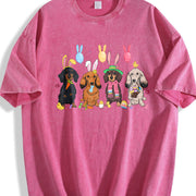 Dachshund with Bunny Ears Vintage Washed T-Shirt in Red
