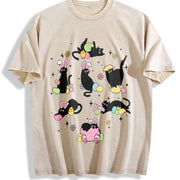 Easter: Black Cat with Bunny Ears in Various Poses Vintage Washed T-Shirt in Beige