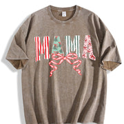 Christmas Mama Retro Mom Vintage Washed T-Shirt in Brown