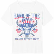 Land of the Free Because of the Brave Cotton T-Shirt in White
