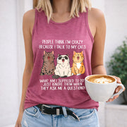 People Think I'm Crazy Because I Talk to My Cats What Am I Women's Color Cotton Tank Top in Red