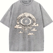 Gothic Evil Eye Dripping Cloud Sleeveless Tank Vintage Washed T-Shirt in Gray