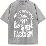Retro Only You Can Prevent Fascism Raccoon Vintage Washed T-Shirt in Gray