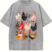 Chicken Short-sleeve Vintage Washed T-Shirt in Gray