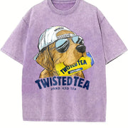 Twisted Tea Golden Retriever Dog Vintage Washed T-Shirt in Purple