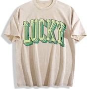 Retro Lucky St Patricks Day Vintage Washed T-Shirt in Beige