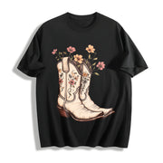 Western Cowgirl Boots Cotton T-Shirt in Black