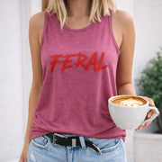 Feral Red Text Crew-neck Sleeveless Vest Outdoor Women's Color Cotton Tank Top in Red