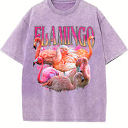 Flamingo Retro 90s Animal Vintage Washed T-Shirt in Purple