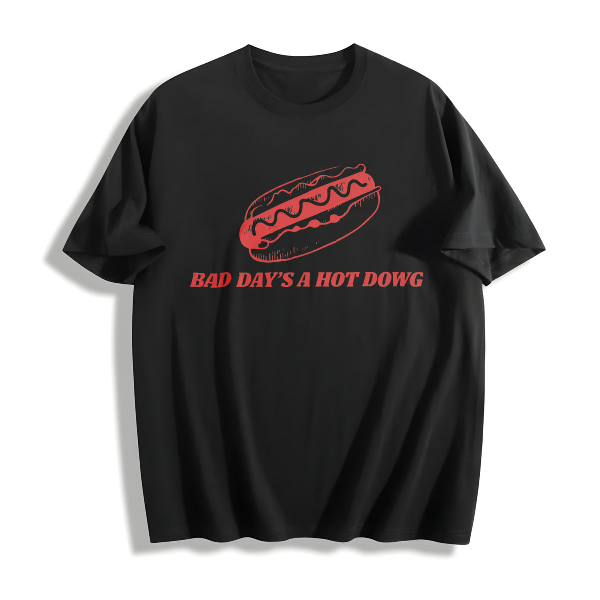 Bad Day to Be a Hot Dog Ironic Meme Boxy DTG Cotton T-Shirt in Black