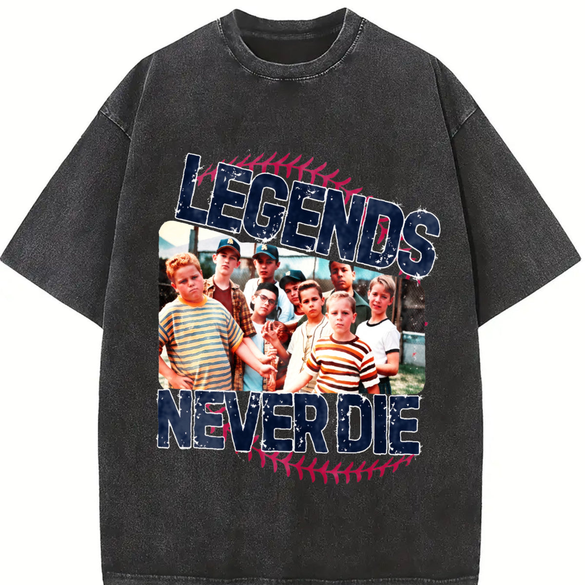 Retro 1990s Sandlot Legends Never Die Vintage Washed T-Shirt in Black