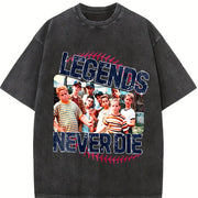 Retro 1990s Sandlot Legends Never Die Vintage Washed T-Shirt in Black
