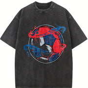 Red and Blue Soccer Ball Vintage Washed T-Shirt in Black