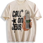 Faith Inspired with Call on Jesus Soft for Daily Wear and vintage washed oversized T-shirt in Beige